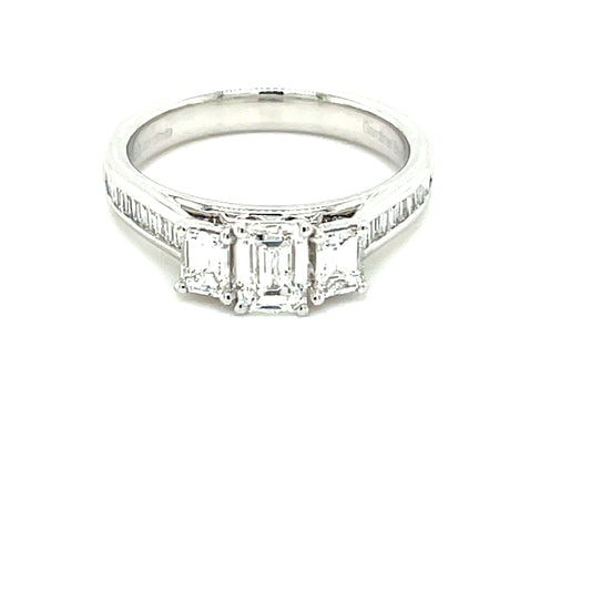 Emerald Cut Diamond 3 Stone Ring With Baguette Cut Diamond Set Shoulders - 1.20cts  Gardiner Brothers   