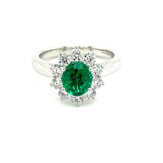 Emerald and Round Brilliant Cut Diamond Cluster Style Ring  Gardiner Brothers   