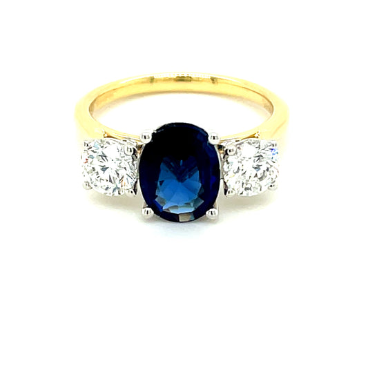 Sapphire and Round Brilliant Cut Diamond 3 Stone Ring  Gardiner Brothers   