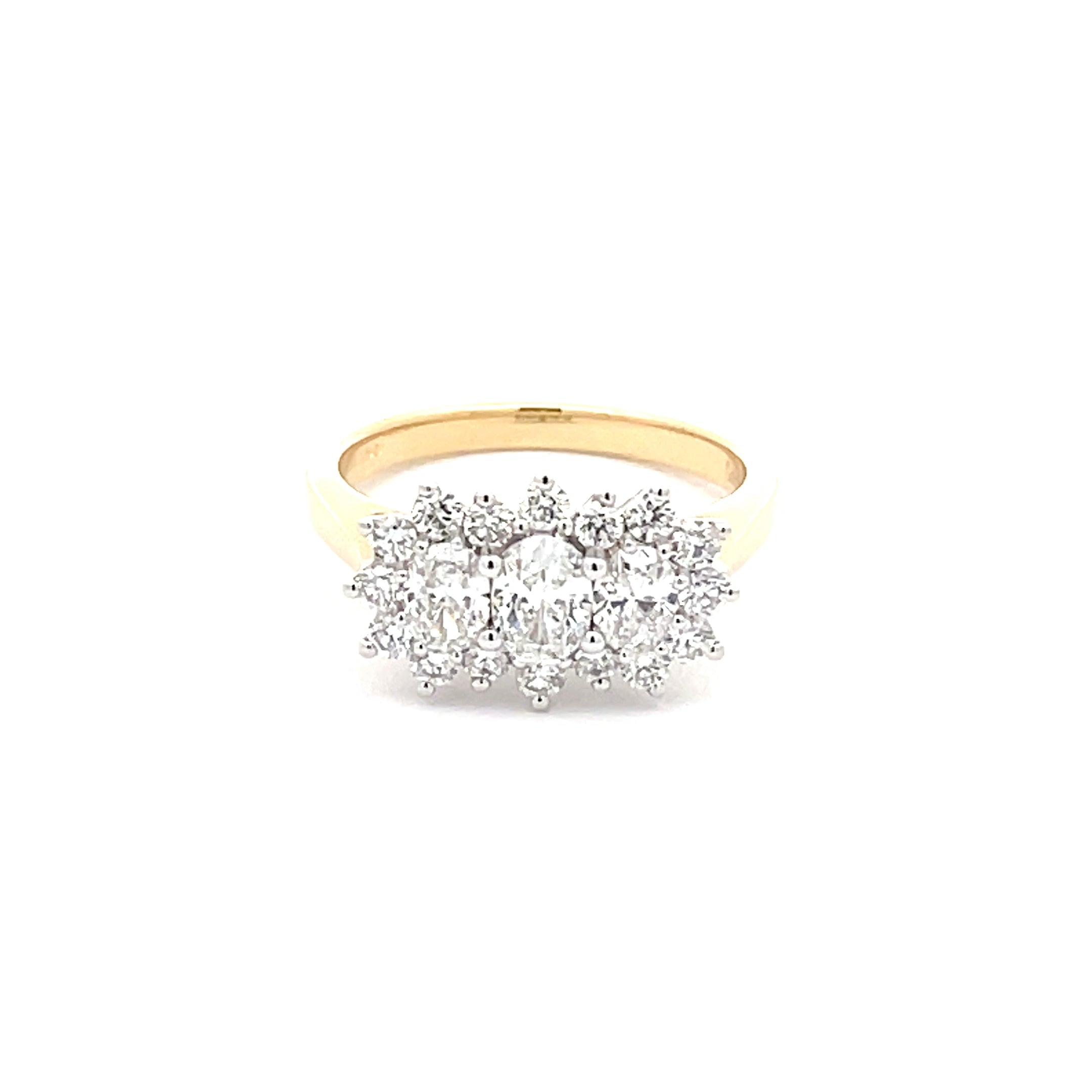 Yellow Gold 3 Oval Shaped Diamond Cluster Style Ring - 1.15cts ...