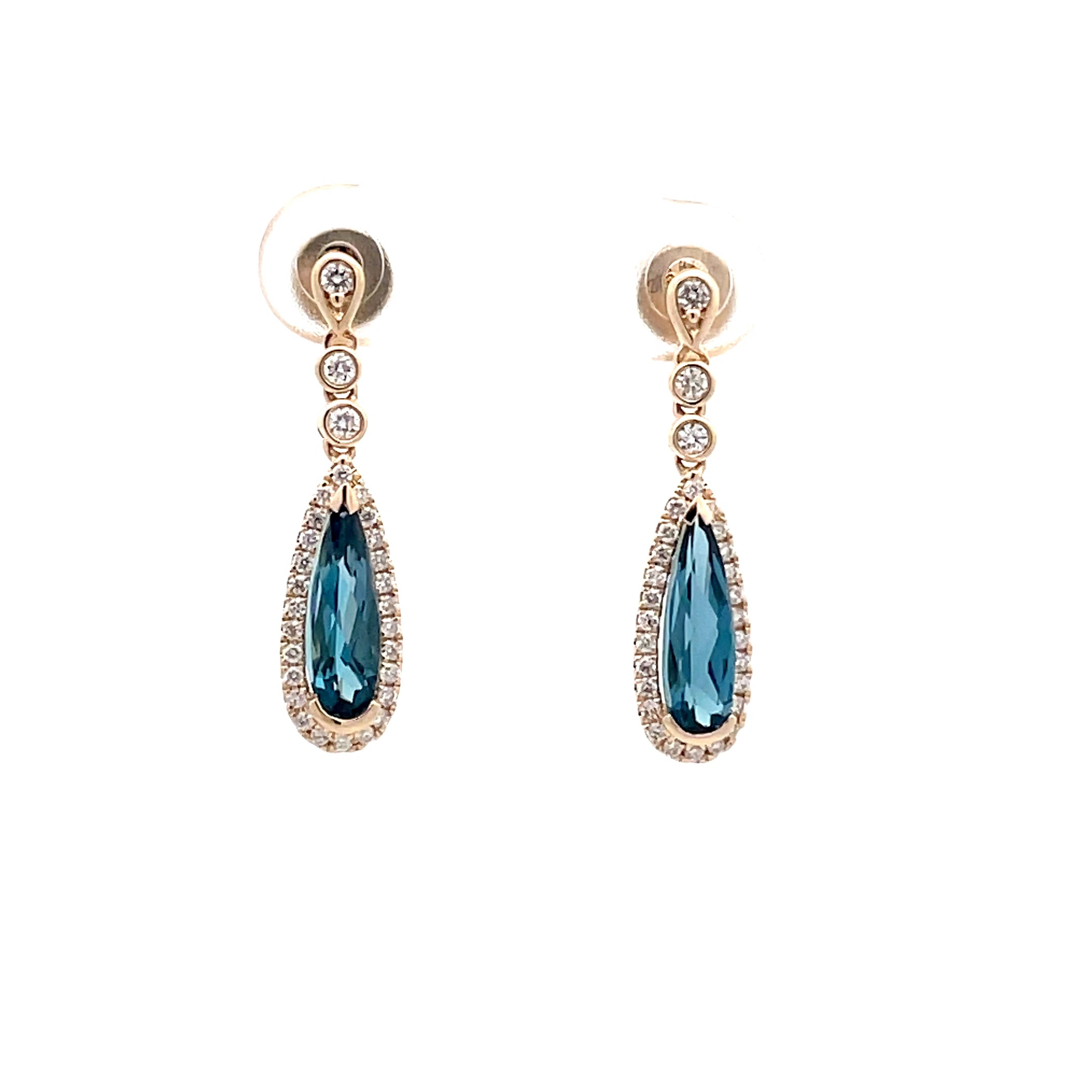 Yellow Gold London Blue Topaz Drop Earrings