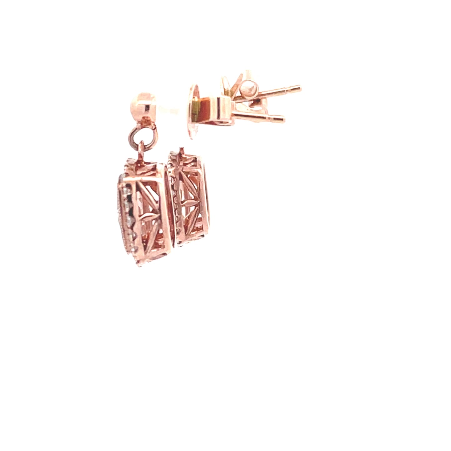 Rose Gold, Morganite and Diamond Halo Style Earrings  Gardiner Brothers   