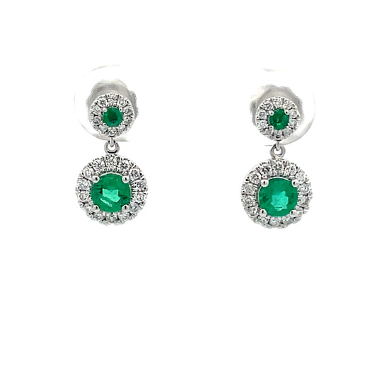 Emerald and diamond drop halo style earrings  Gardiner Brothers   