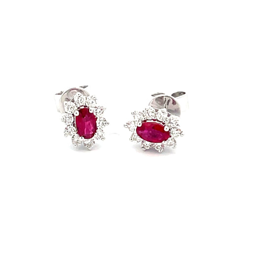 Ruby AND ROUND BRILLIANT CUT DIAMOND CLUSTER STYLE EARRINGS  Gardiner Brothers   