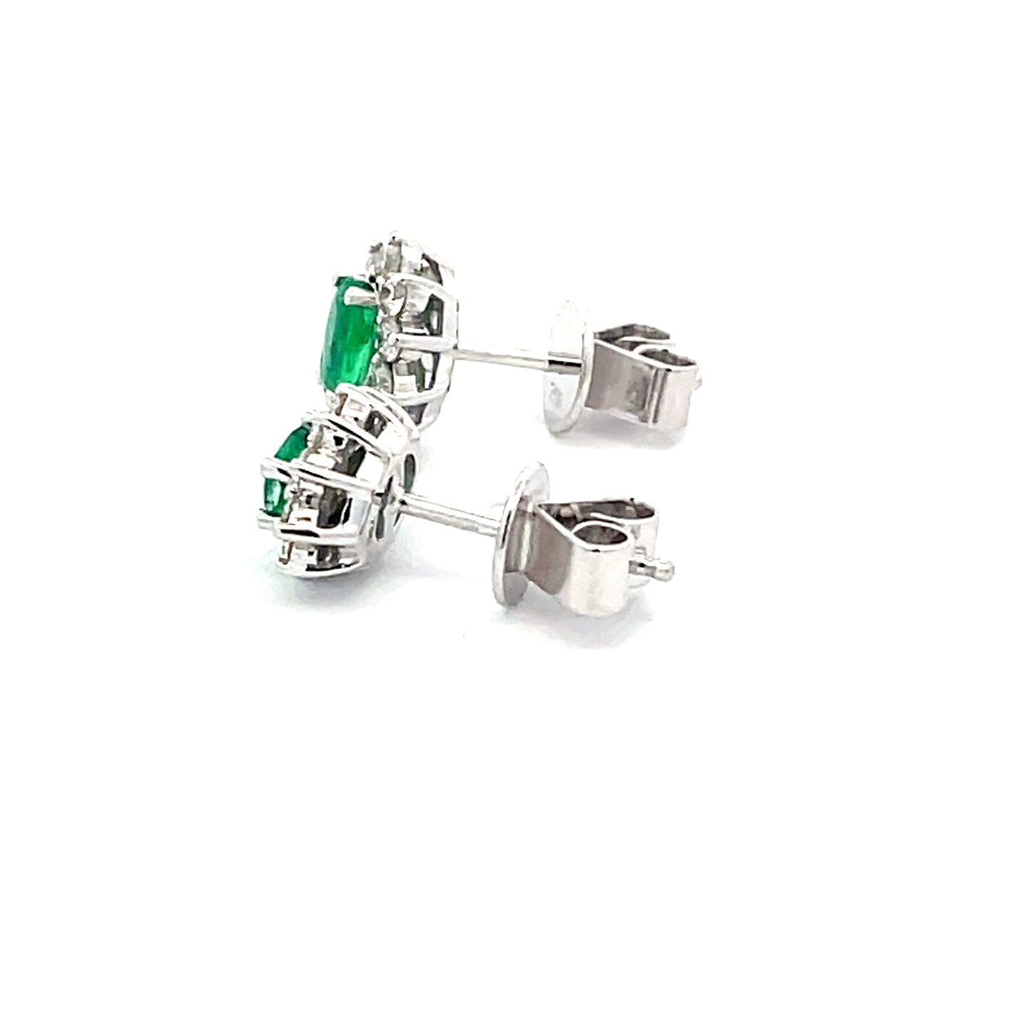 Emerald  AND ROUND BRILLIANT CUT DIAMOND CLUSTER STYLE EARRINGS  Gardiner Brothers   