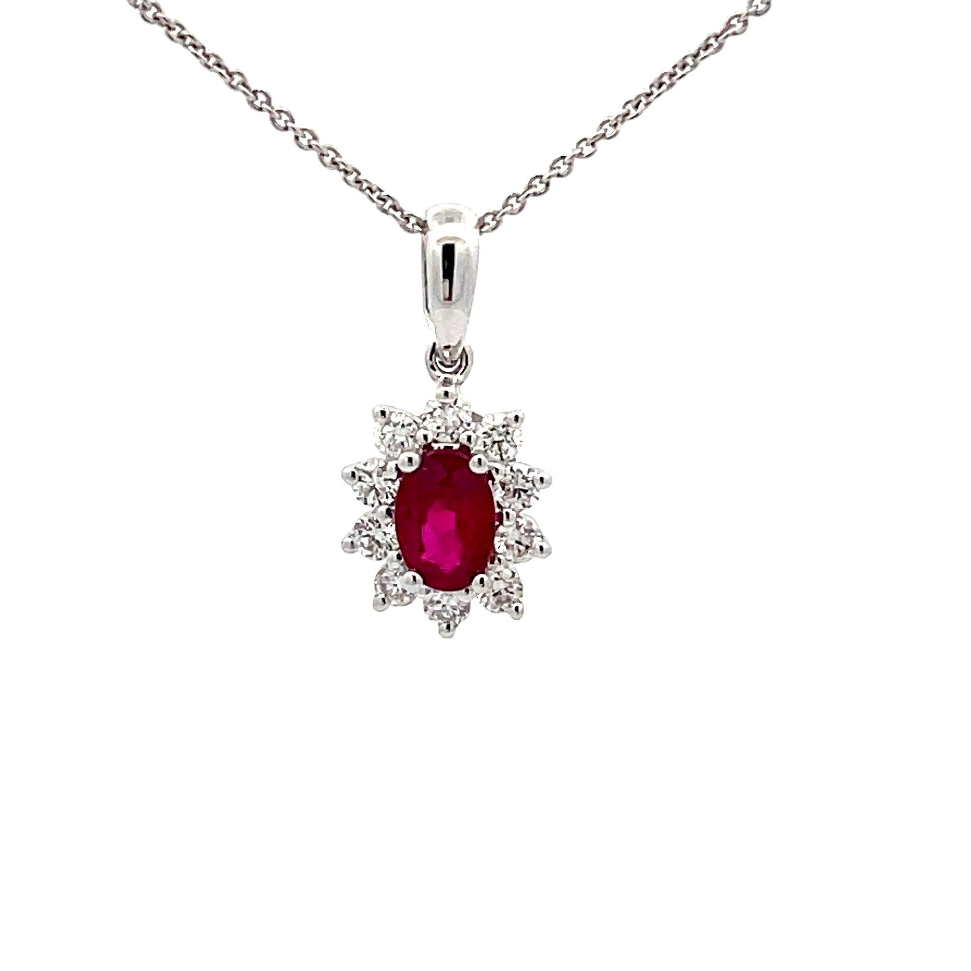 Ruby and diamond cluster style pendant  Gardiner Brothers   