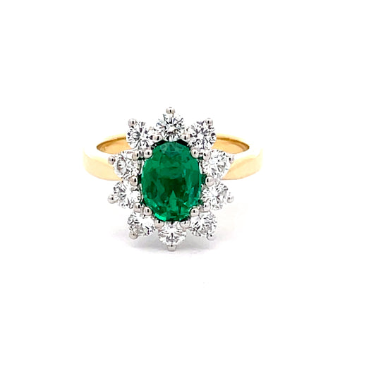 Emerald AND ROUND BRILLIANT CUT DIAMOND CLUSTER STYLE RING  Gardiner Brothers   