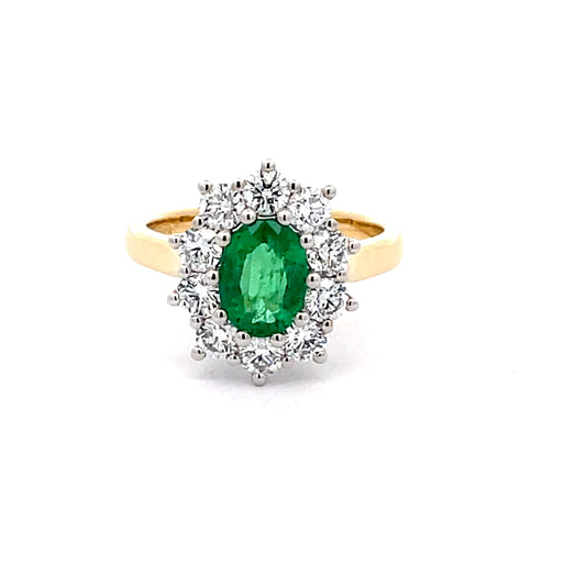Emerald AND ROUND BRILLIANT CUT DIAMOND CLUSTER STYLE RING  Gardiner Brothers   