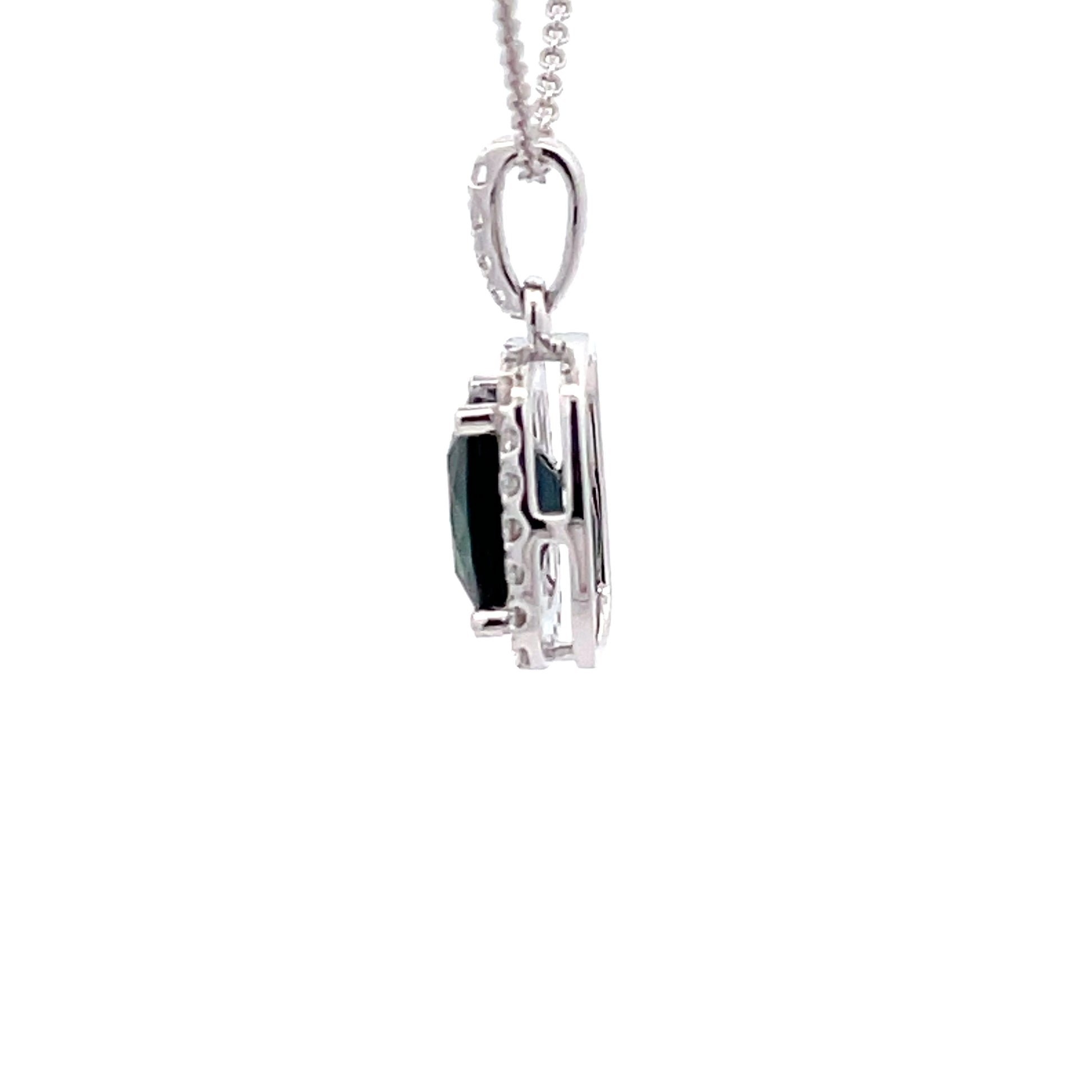 Teal Sapphire and Diamond halo Style pendant  Gardiner Brothers   
