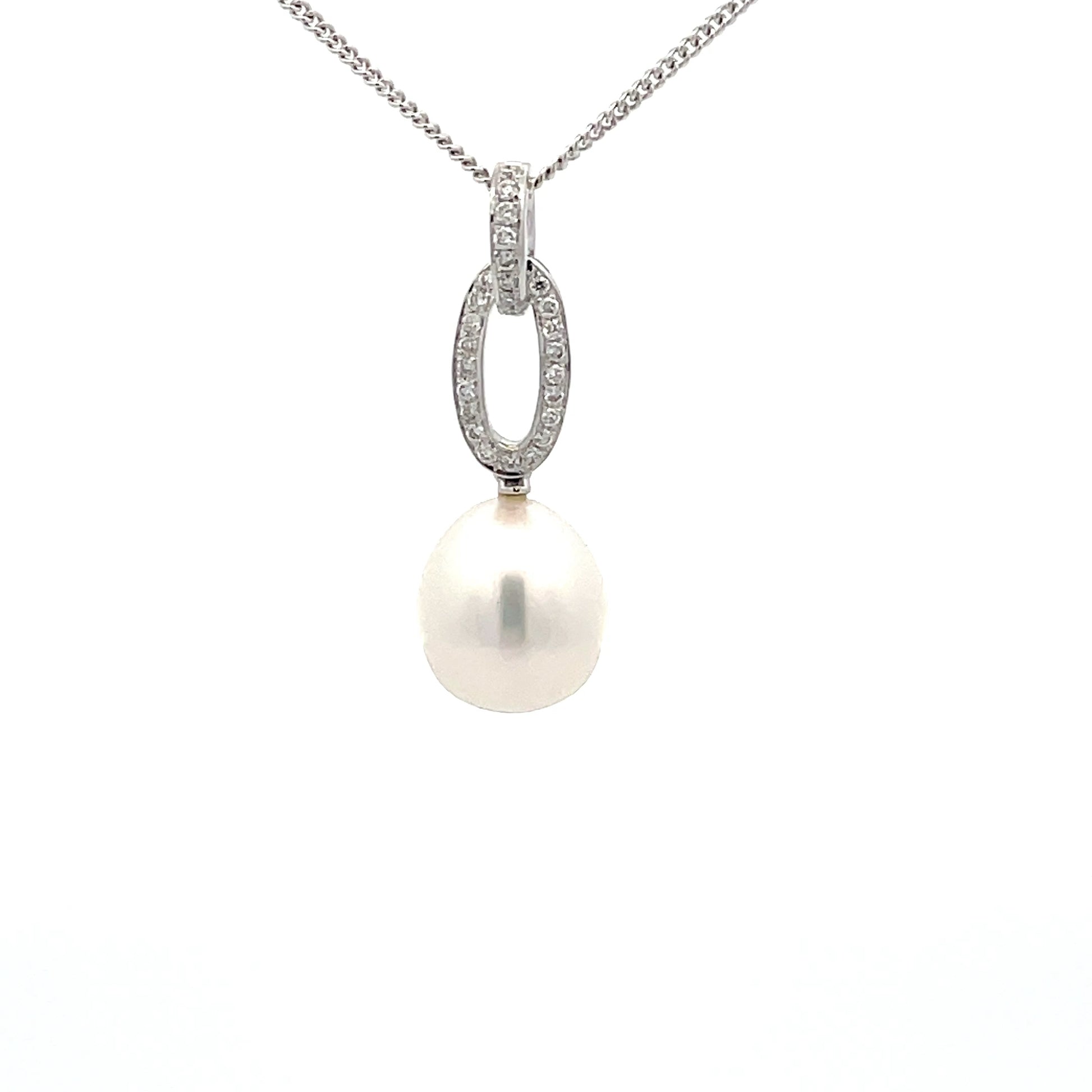 Pearl and Round Brilliant cut diamond drop style pendant  Gardiner Brothers   