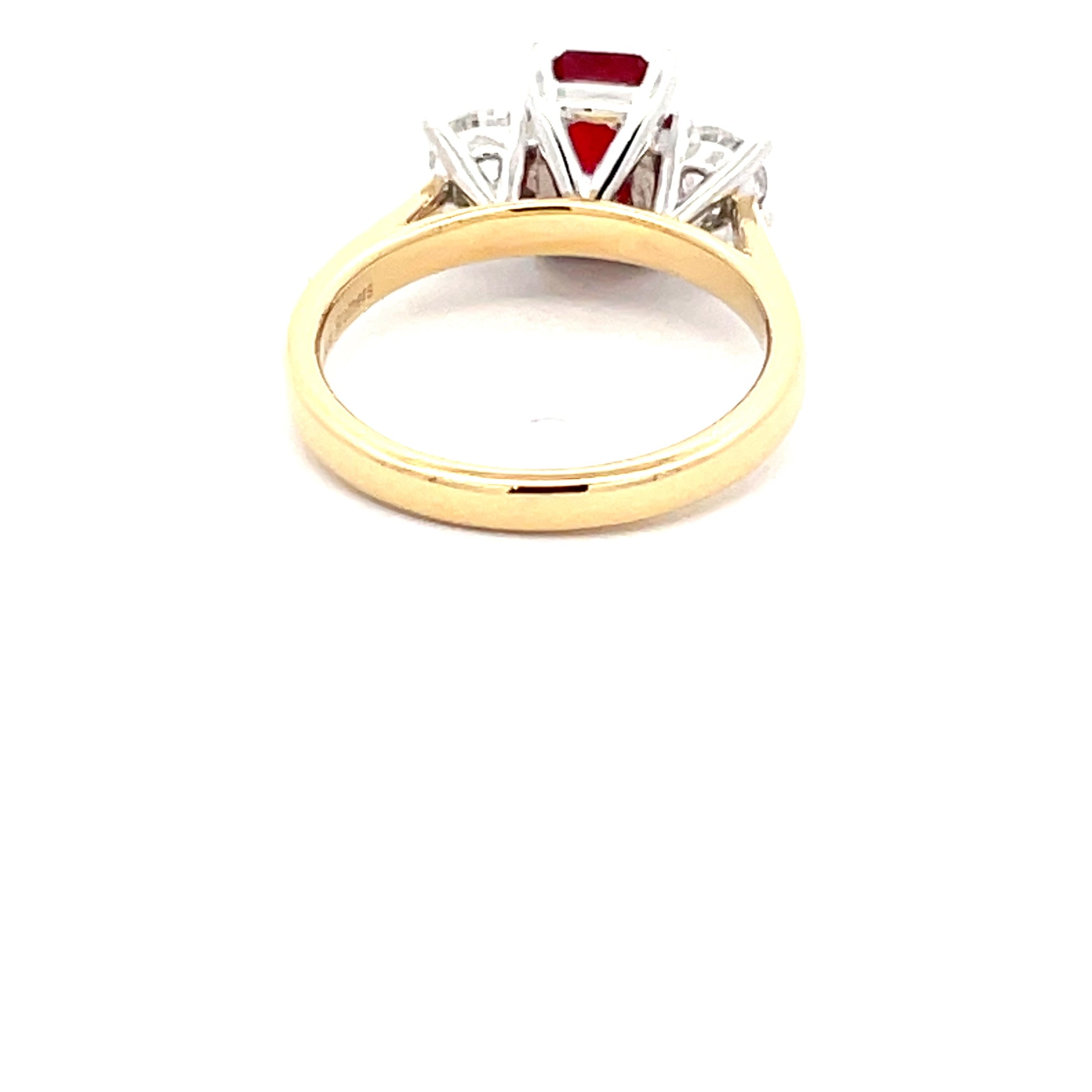 Ruby and round brilliant cut diamond 3 stone ring  Gardiner Brothers   