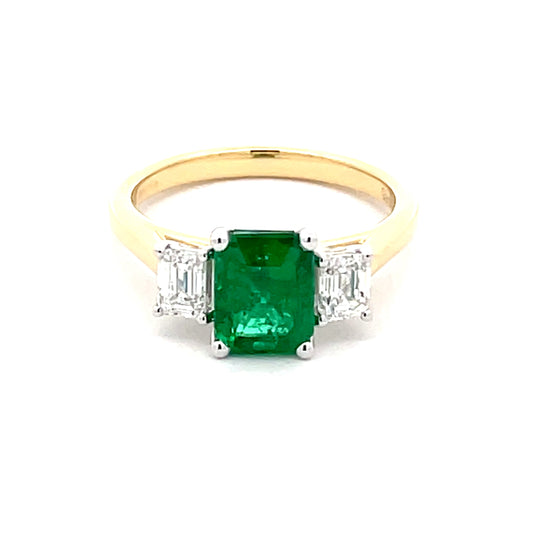 Octagonal Emerald and Emerald Cut Diamond 3 Stone Ring  Gardiner Brothers   