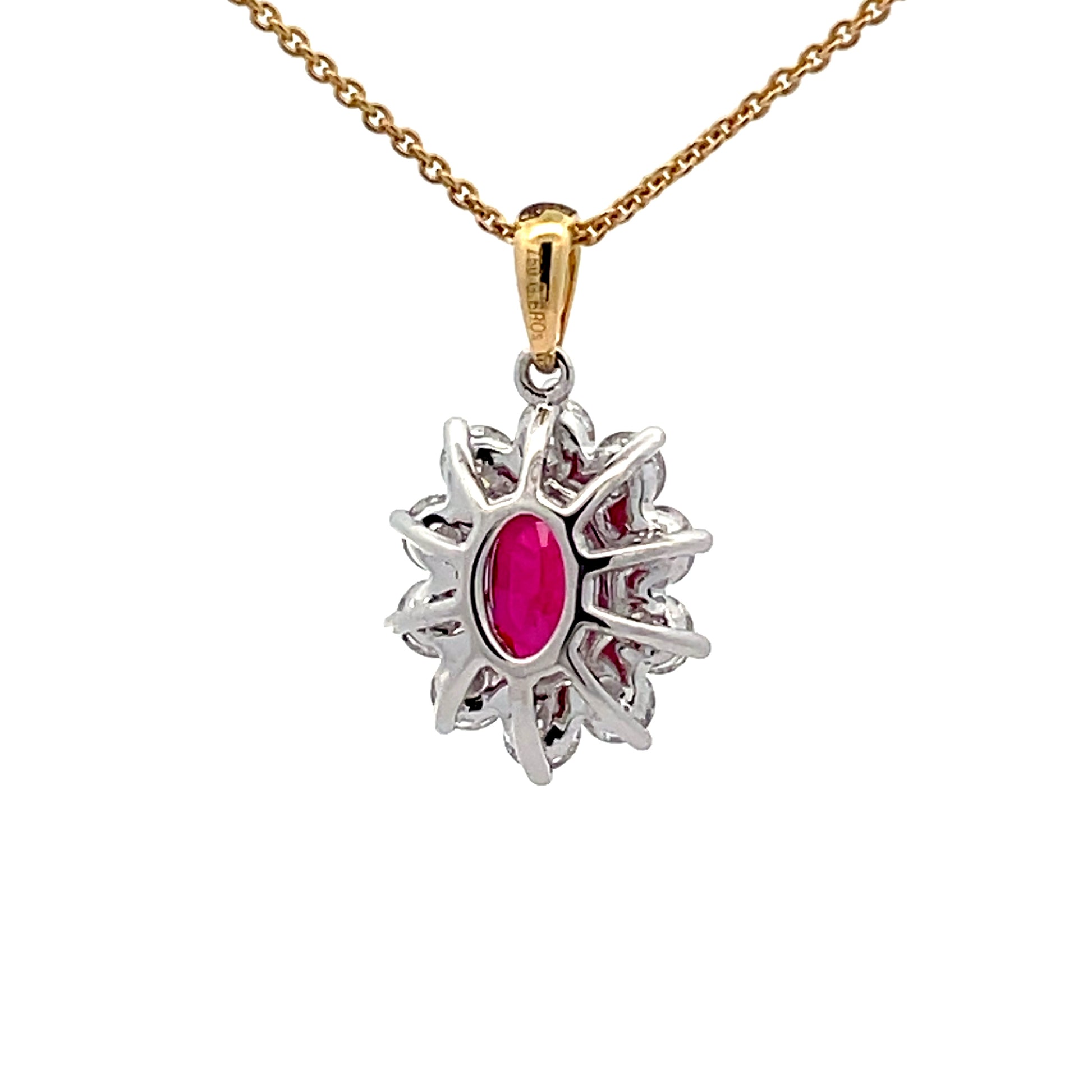 Ruby and Round Brilliant Cut Diamond Cluster Style Pendant  Gardiner Brothers   