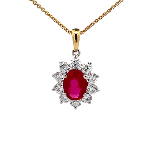 Ruby and Round Brilliant Cut Diamond Cluster Style Pendant  Gardiner Brothers   