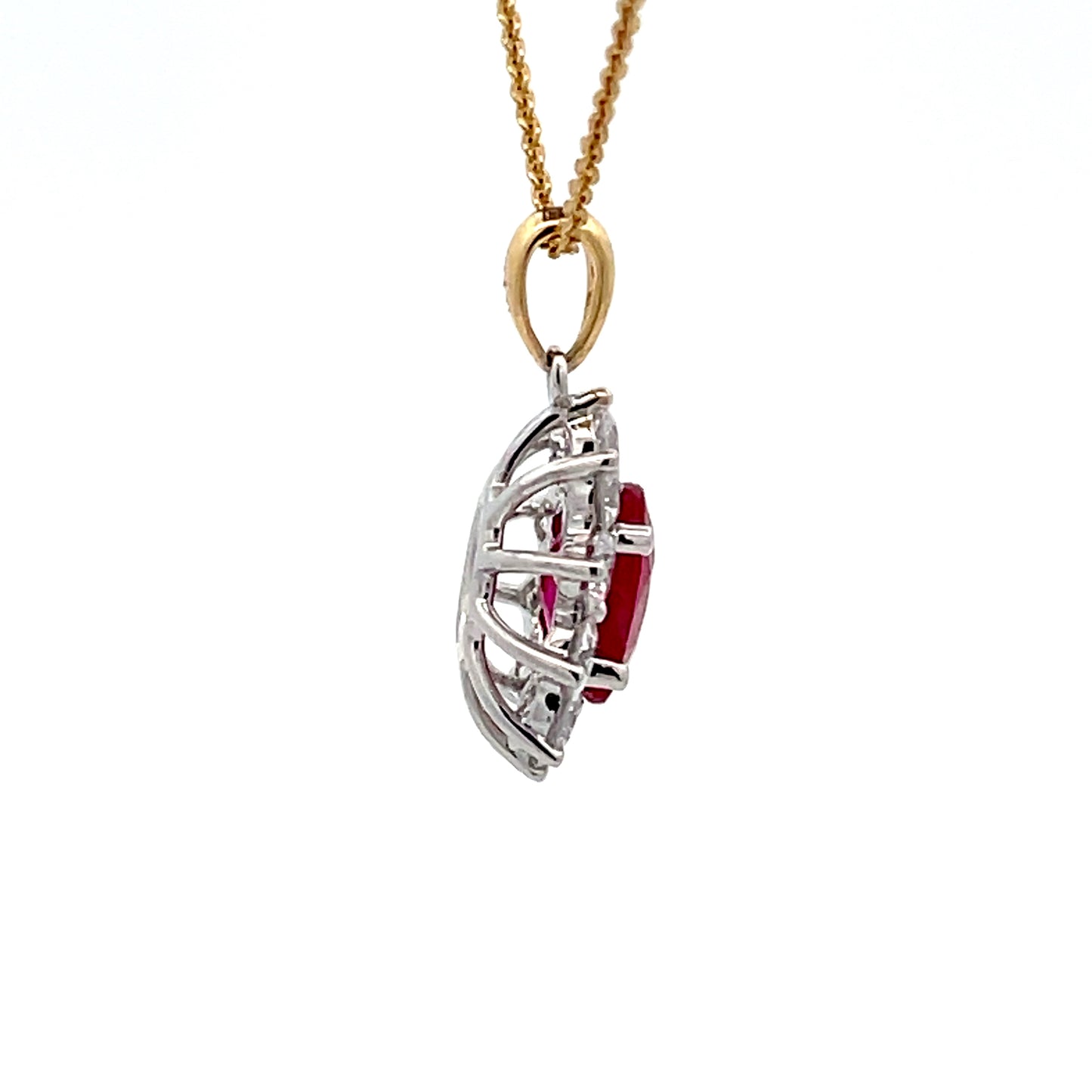 Ruby and Round Brilliant Cut Diamond Cluster Style Pendant  Gardiner Brothers   