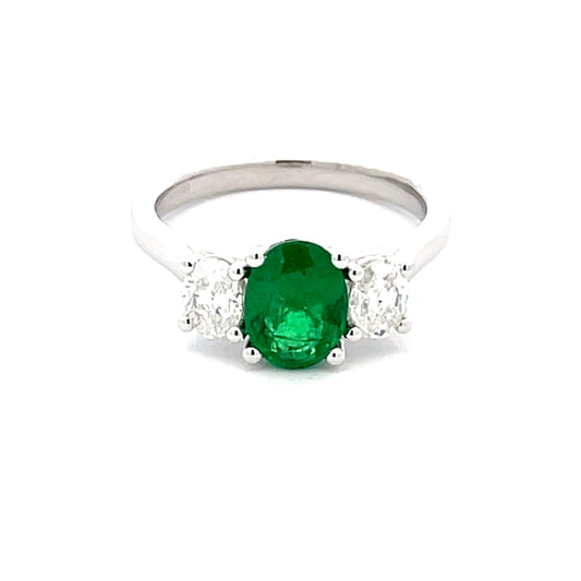Emerald and Oval Shaped Diamond 3 Stone Ring  Gardiner Brothers   