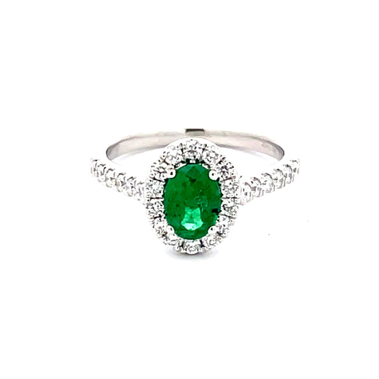 Emerald and round Brilliant Cut diamond halo style ring  Gardiner Brothers   