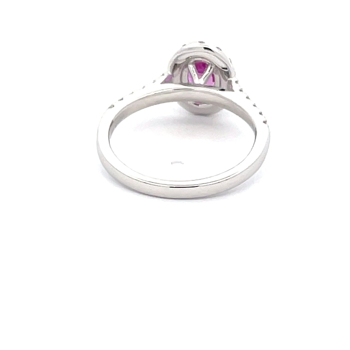 Pink Sapphire and diamond halo style ring  Gardiner Brothers   