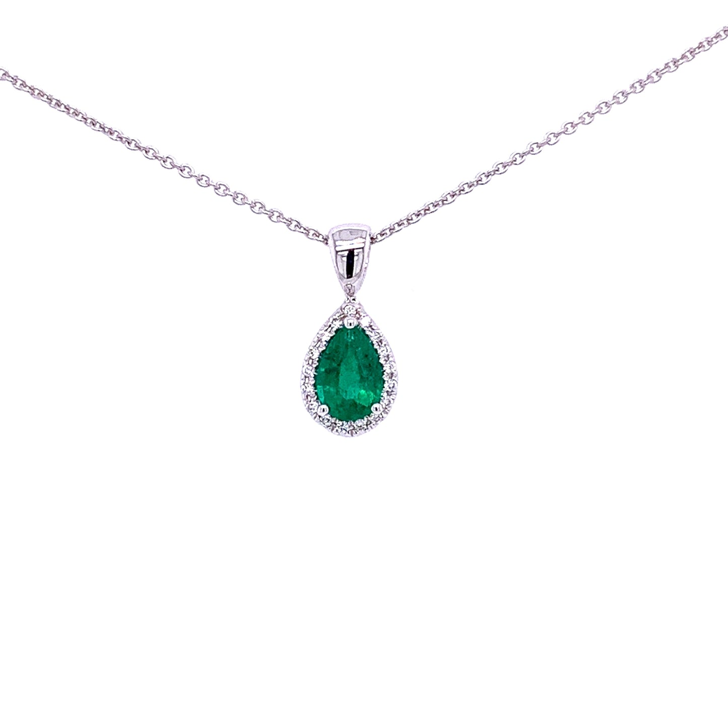Pear Shaped Emerald and Diamond Halo Pendant  Gardiner Brothers   