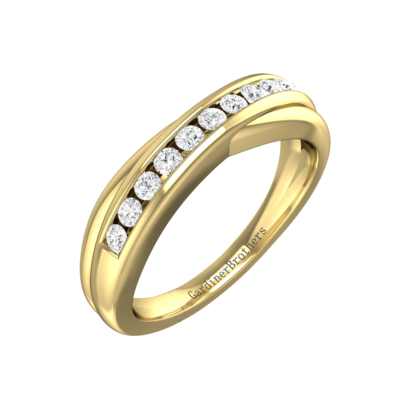 Round Brilliant Cut, Cross-over Diamond Wedding Band  gardiner-brothers 0.23cts 18ct Yellow Gold 