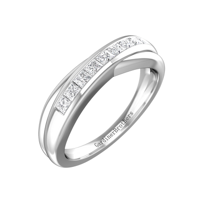 Princess Cut Diamond Cross-Over Wedding Band Gardiner Brothers 0.32cts Platinum