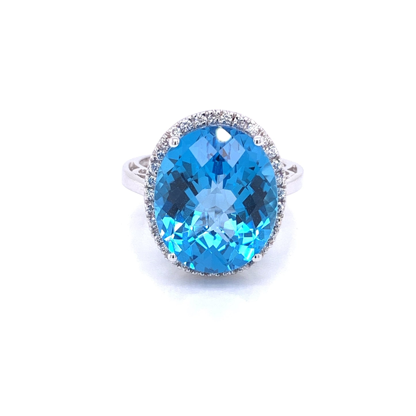 Blue Topaz and Diamond Halo Ring  Gardiner Brothers   