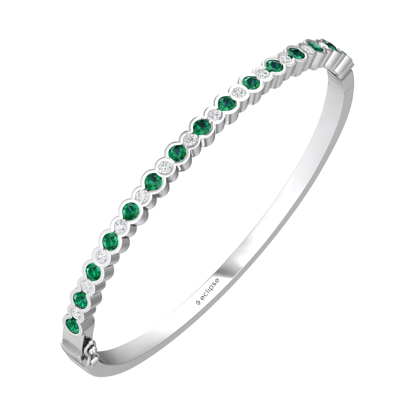 Eclipse Collection Emerald and Diamond Bangle  Gardiner Brothers 18ct White Gold  