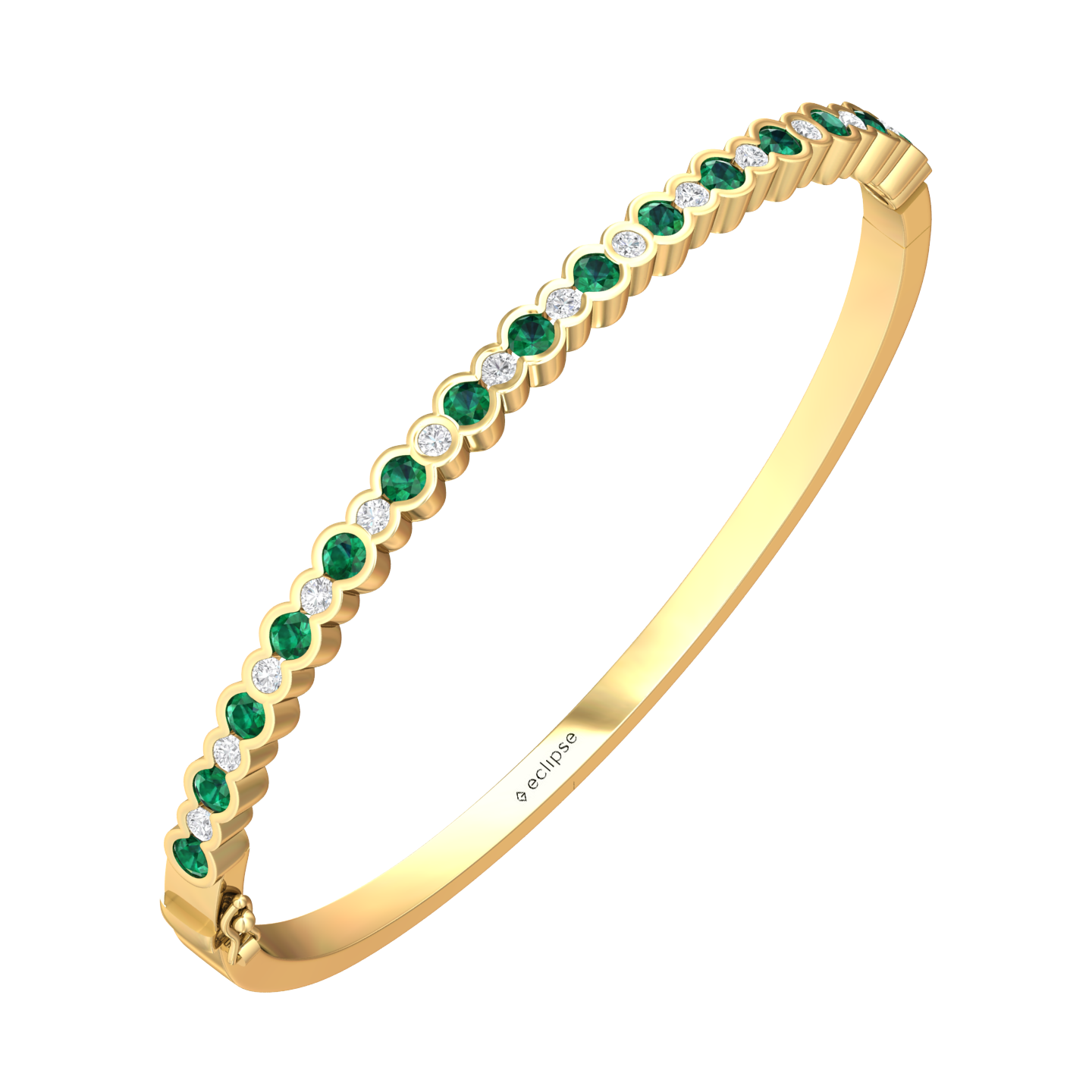 Eclipse Collection Emerald and Diamond Bangle  Gardiner Brothers 18ct Yellow Gold  