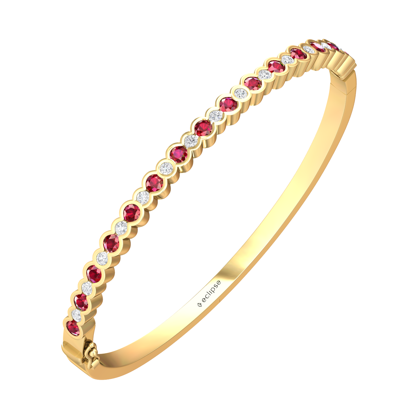 Eclipse Collection Ruby and Diamond Bangle  Gardiner Brothers 18ct Yellow Gold  
