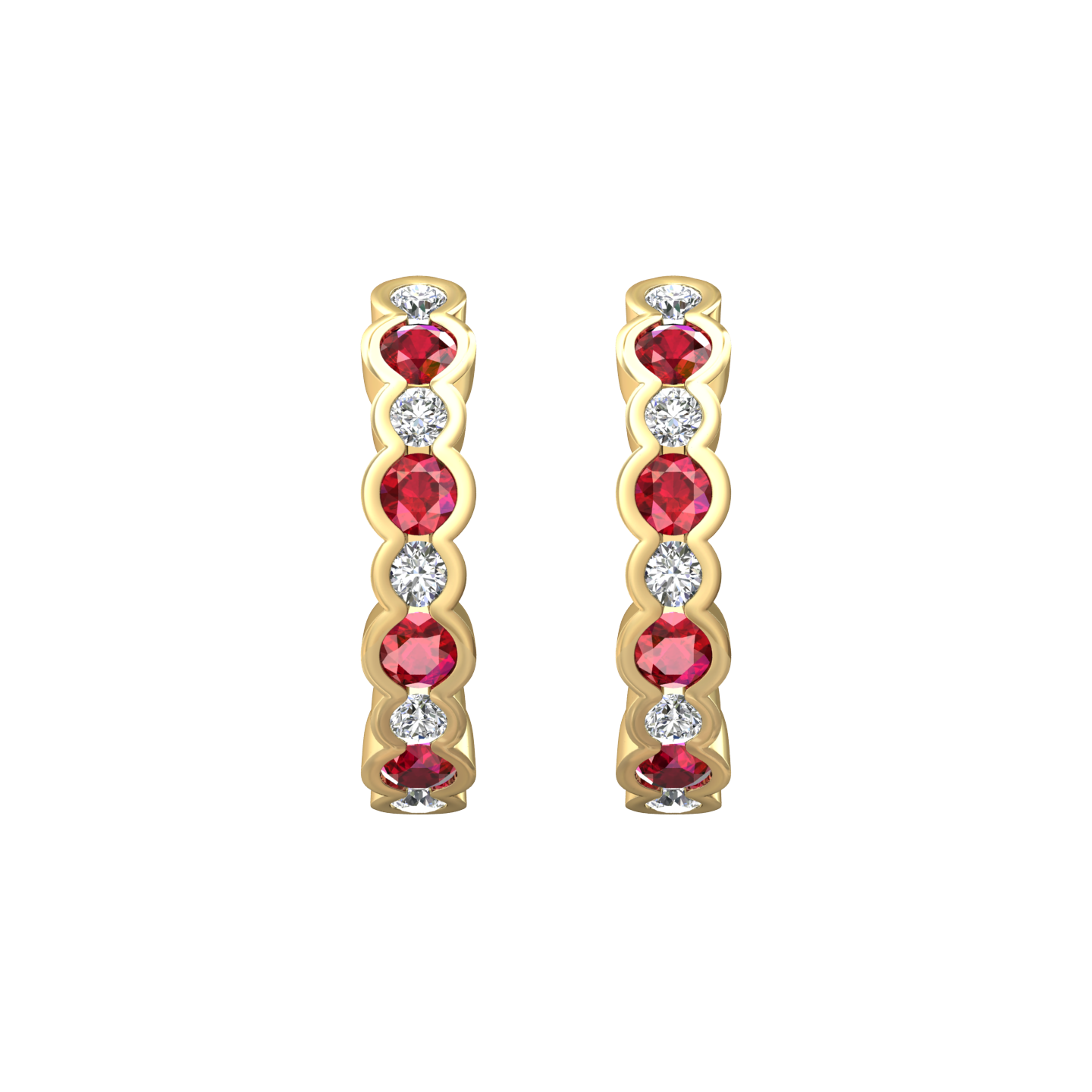 Eclipse Collection Ruby and Diamond Hoop Earrings  Gardiner Brothers 0.89cts 18ct Yellow Gold 