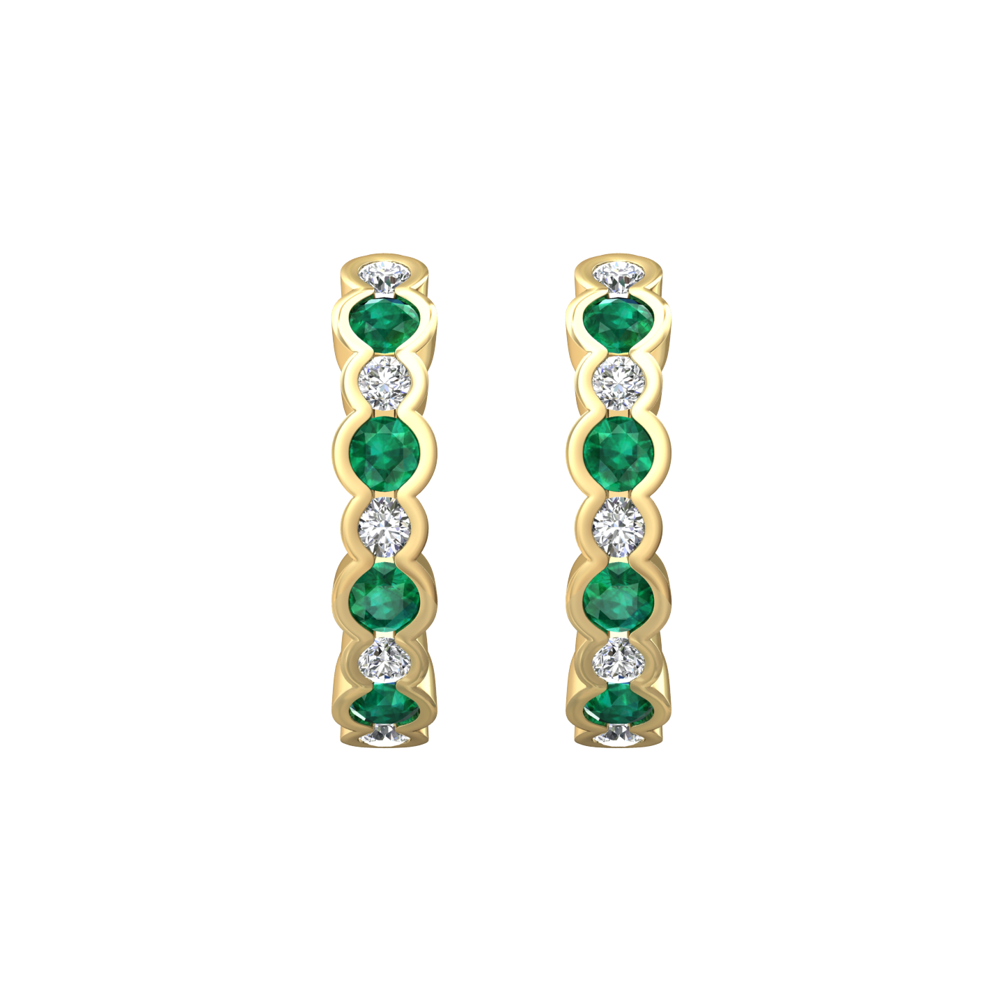 Eclipse Collection Emerald and Diamond Hoop Earrings  Gardiner Brothers 0.69cts 18ct Yellow Gold 