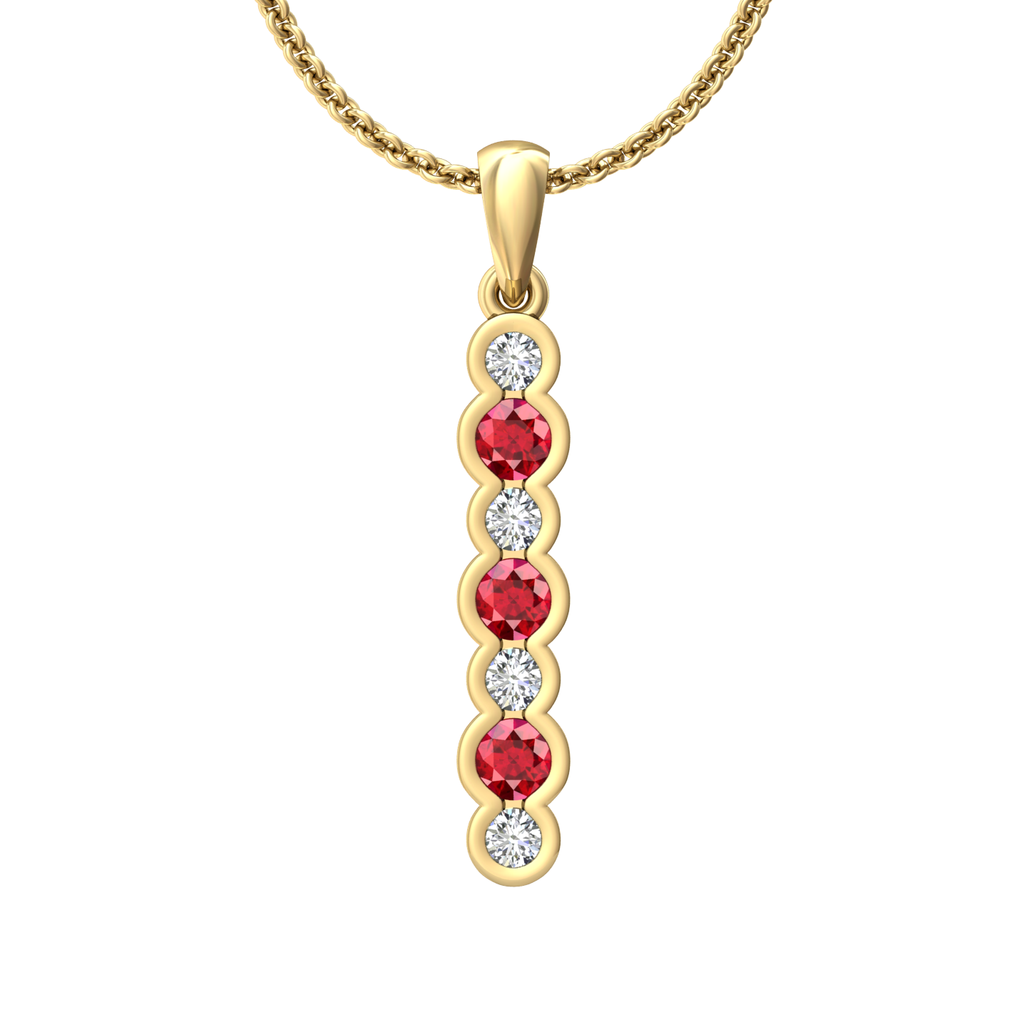 Eclipse Collection Ruby and Diamond Stick Pendant  Gardiner Brothers 18ct Yellow Gold  