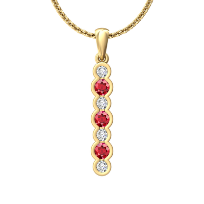 Eclipse Collection Ruby and Diamond Stick Pendant  Gardiner Brothers 18ct Yellow Gold  