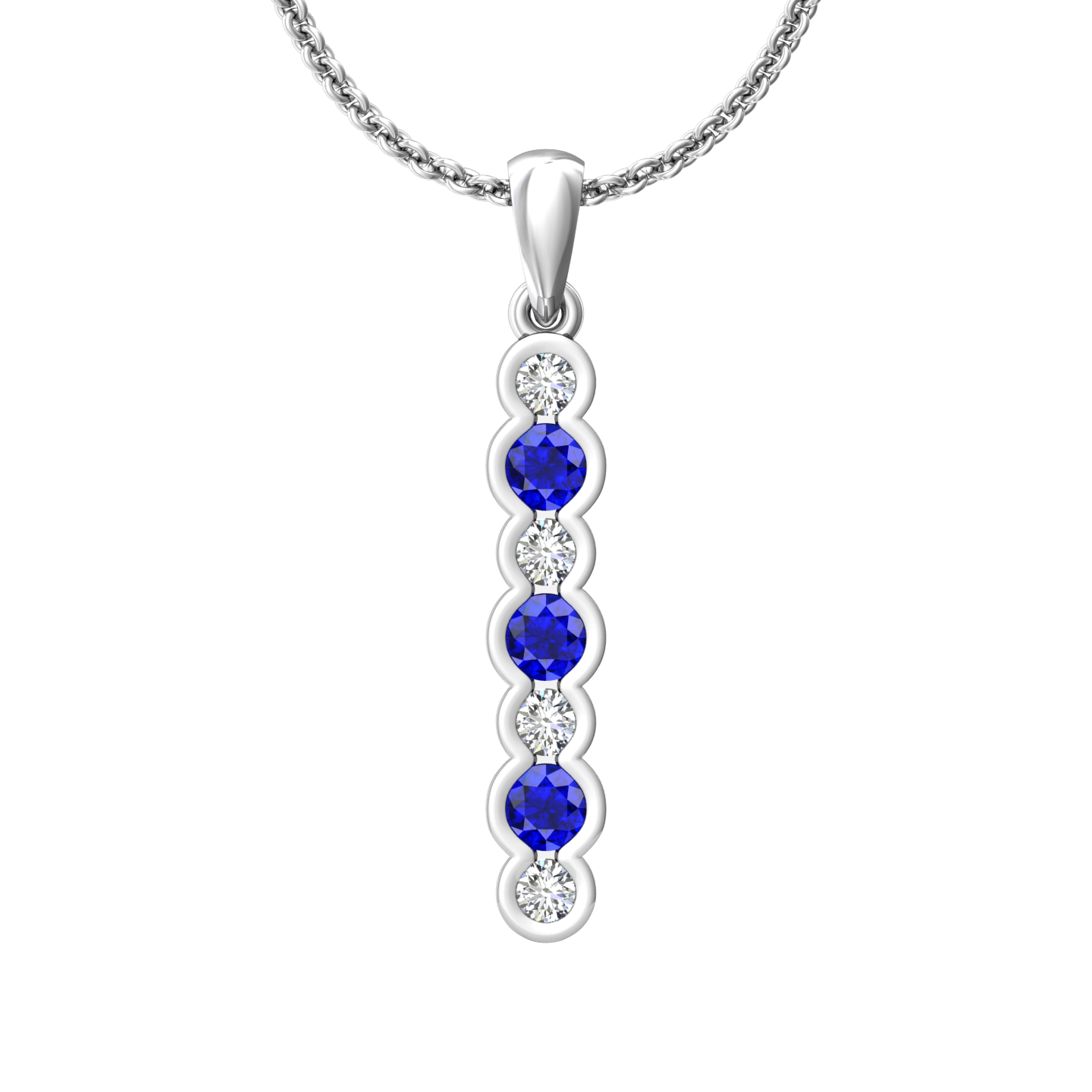 Eclipse Collection Sapphire and Diamond Stick Pendant  Gardiner Brothers 18ct White Gold  