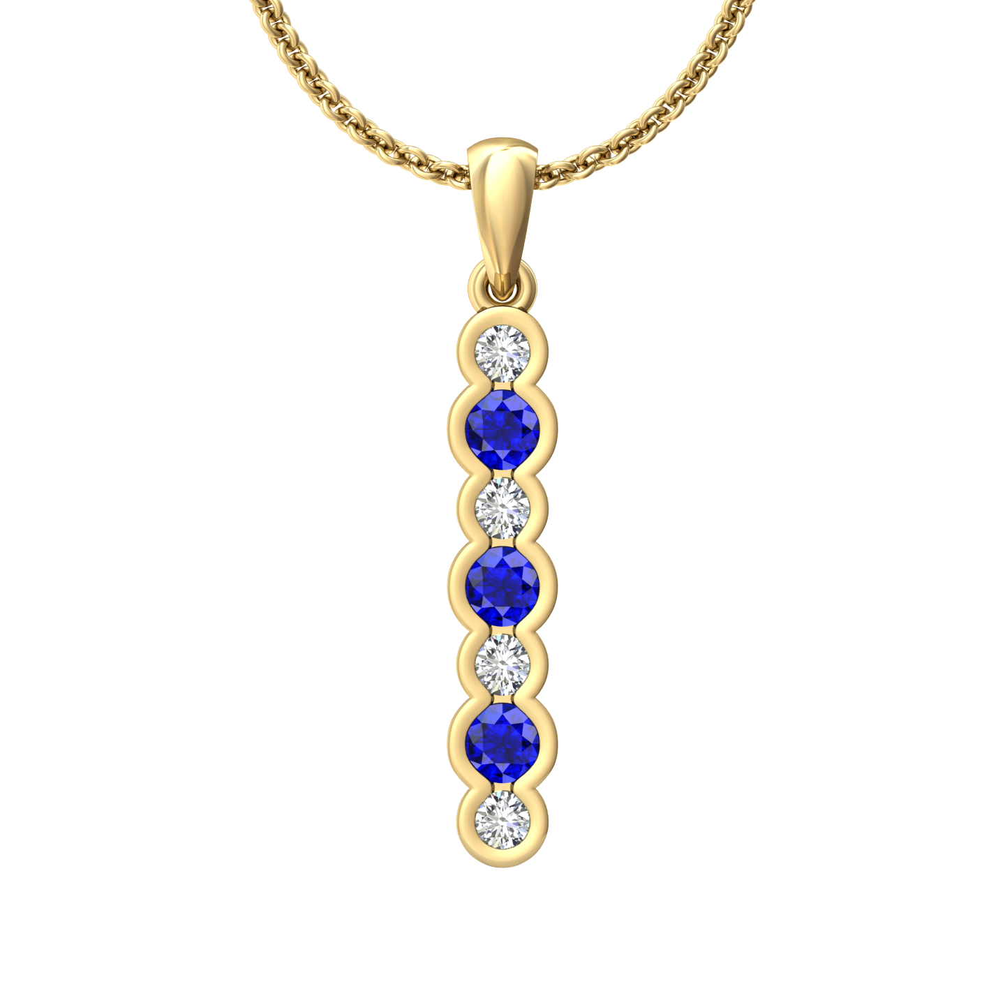 Eclipse Collection Sapphire and Diamond Stick Pendant  Gardiner Brothers 18ct Yellow Gold  