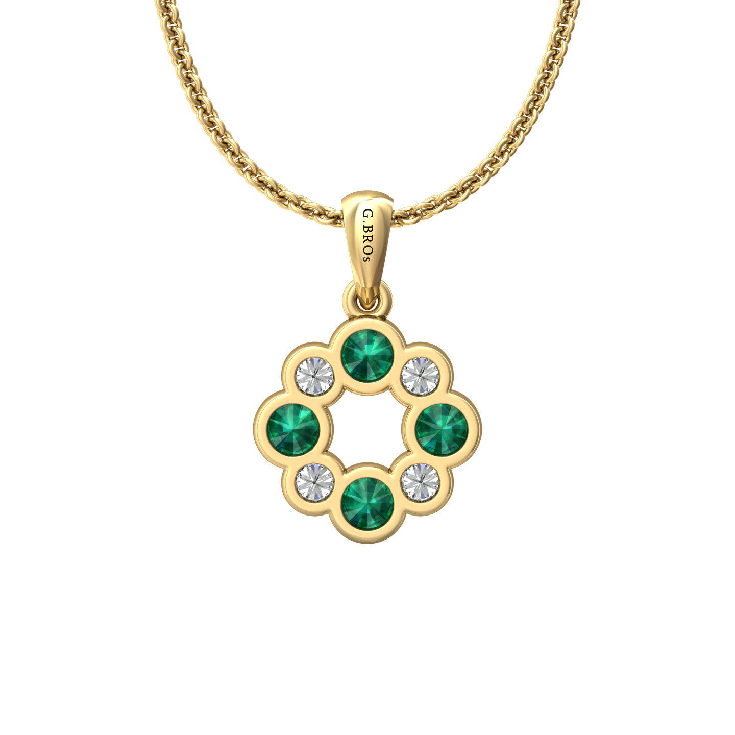 Eclipse Collection Emerald and Diamond Circle Pendant  Gardiner Brothers   