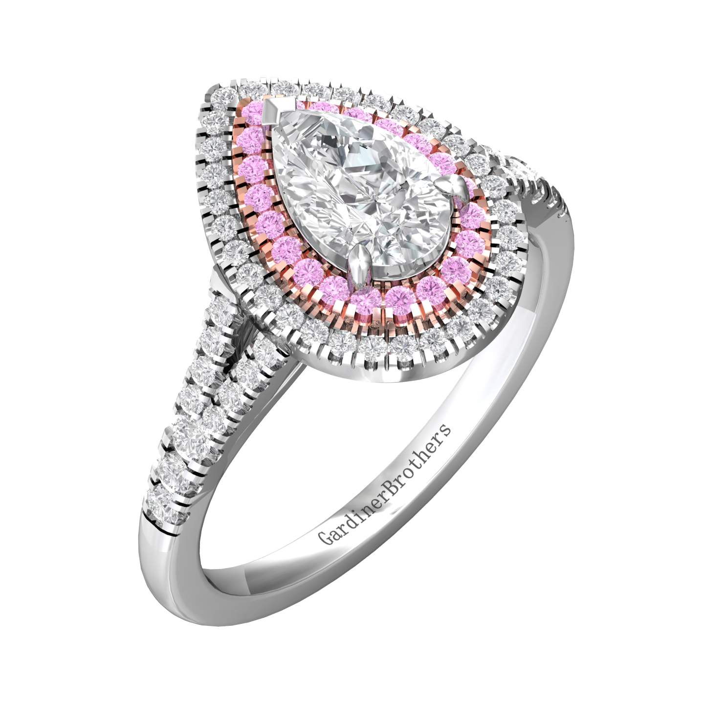 Pear Shape Diamond Halo Ring Set With Pink Diamonds  Gardiner Brothers   