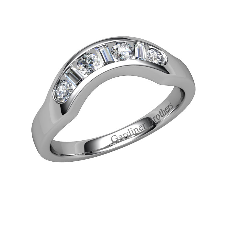 Round Brilliant and Baguette Cut Shaped Diamond Wedding Band  gardiner-brothers   