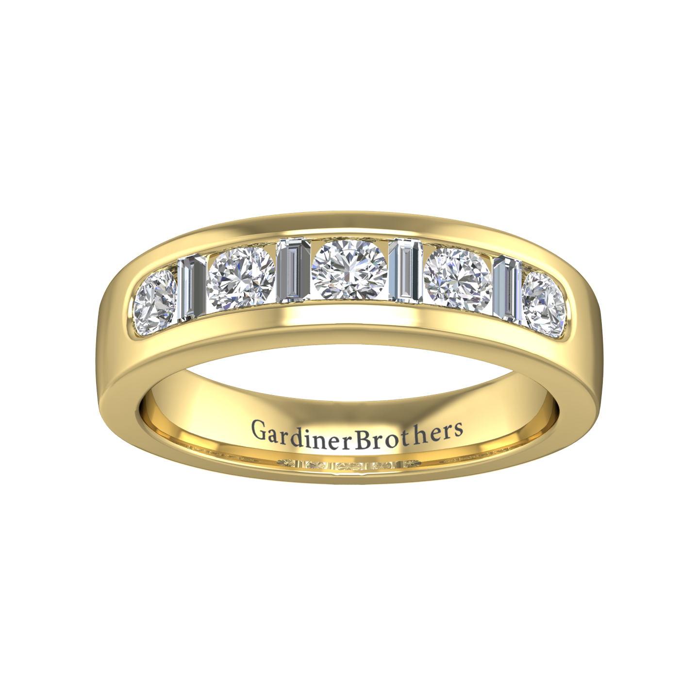 Round Brilliant and Baguette Cut Diamond Wedding Band  gardiner-brothers   