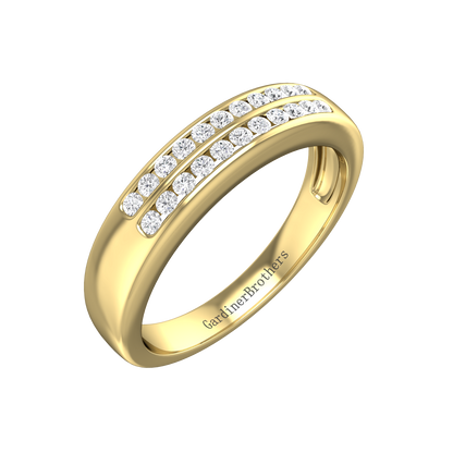 Round Brilliant Cut, Double Row Diamond Wedding Band gardiner-brothers 0.20cts 18ct Yellow Gold