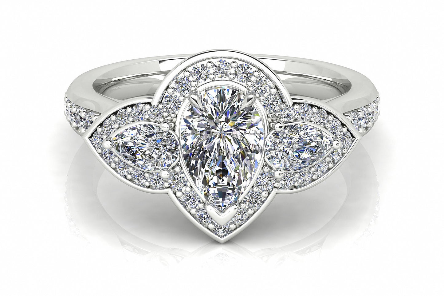 Pear Shape Aurora Diamond 3 Stone Halo Ring  Gardiner Brothers   