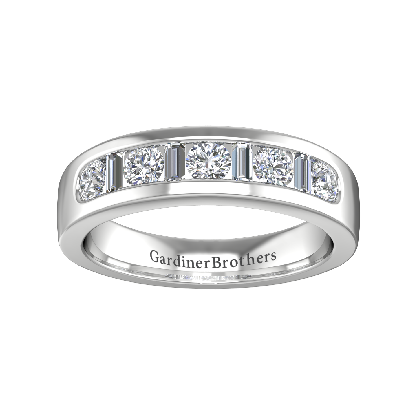 Round Brilliant and Baguette Cut Diamond Wedding Band  gardiner-brothers   