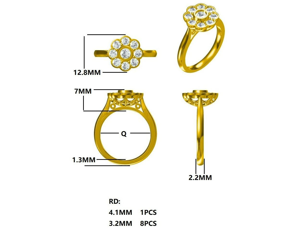 Traditional Diamond Cluster Ring with Matching Diamond Set Wedding Band  Gardiner Brothers   