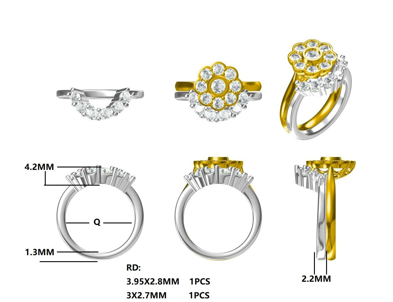 Traditional Diamond Cluster Ring with Matching Diamond Set Wedding Band  Gardiner Brothers   